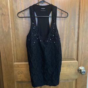 Express Large Black Lace Beaded Tank Top